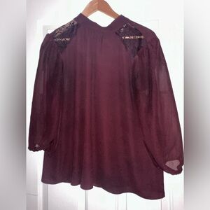 Cato Burgundy Lace Accent Blouse